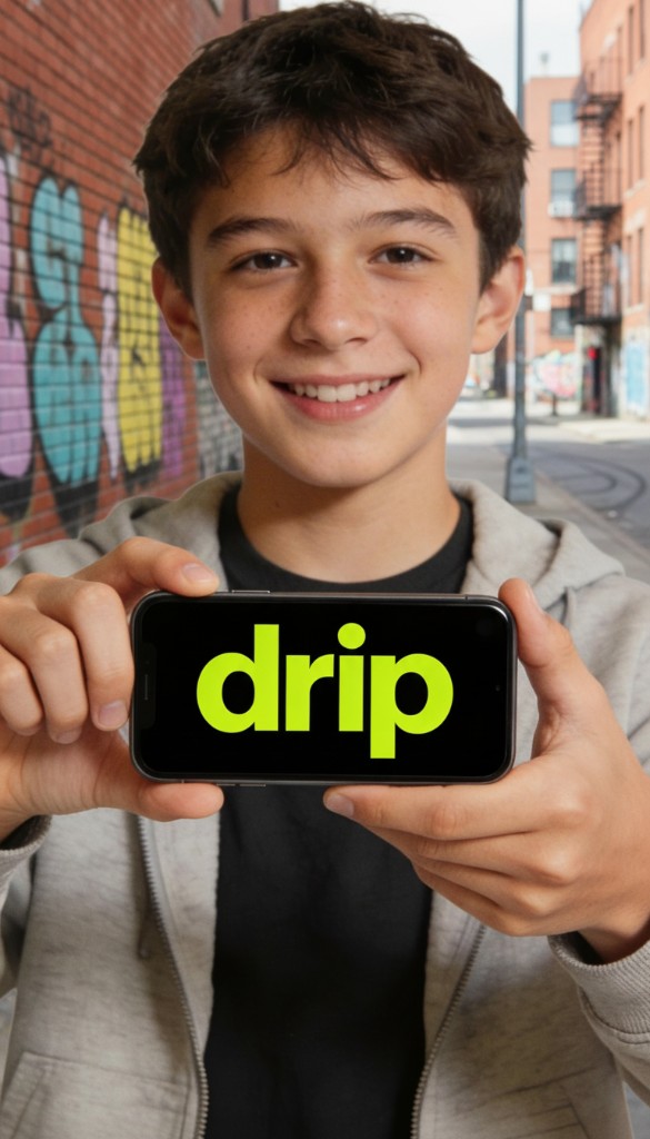 TalkTick app showing 'drip' text on screen